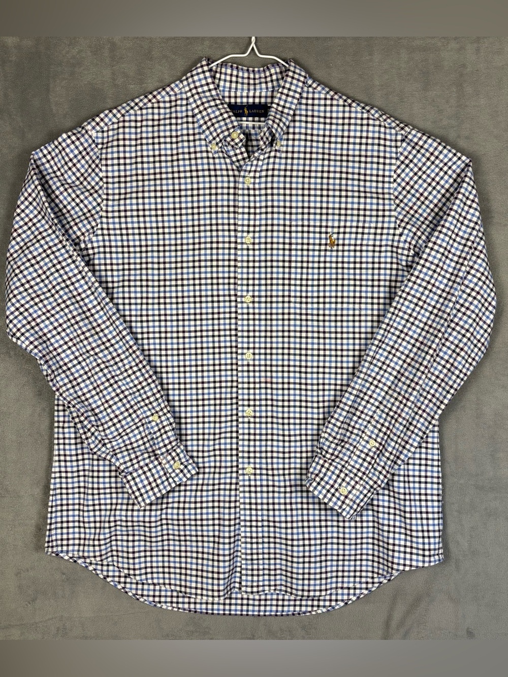 Polo Ralph Lauren Mens XL Blue Plaid Button Down Pocket Pony Long Sleeve
